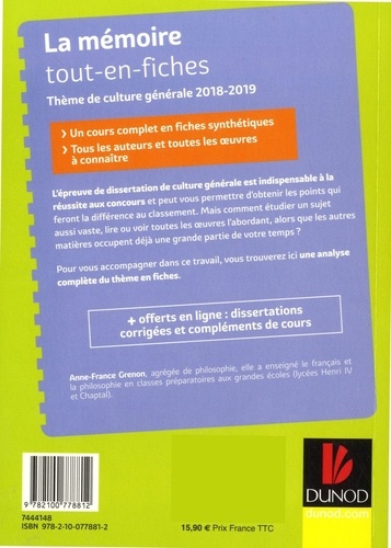 La mémoire tout-en-fiches. Thème de culture générale  Edition 2018-2019