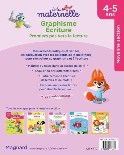 A la maternelle, Graphisme Ecriture Moyenne section. Premiers pas vers la lecture. Avec plein d'autocollants