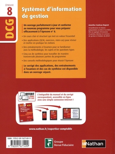 Systèmes d'information de gestion DCG 8. Manuel & applications  Edition 2020