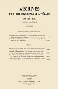  Anonyme - Archives d'histoire littéraire et doctrinale du Moyen-Age - Tome LXXXIV.
