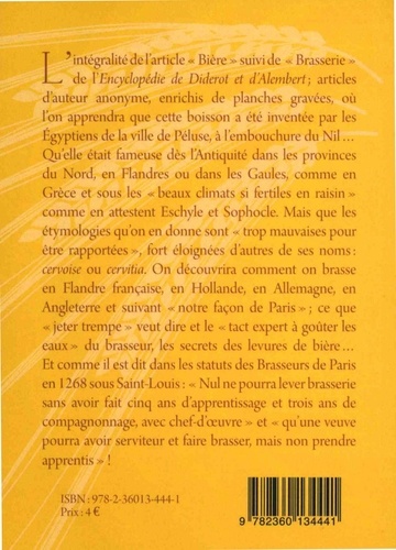 L'article Bière suivi de Brasserie. Encyclopédie de Diderot & d'Alembert in Volume II