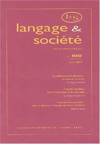  Anonyme - Langage & Societe N° 100 Juin 2002.