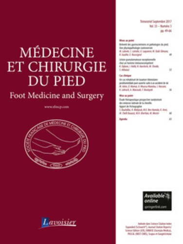  Anonyme - Médecine et chirurgie du pied - Volume 33 N° 3 - Septembre 2017.
