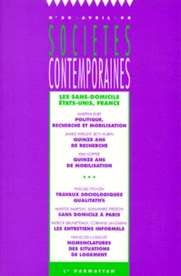 Revue Societes Contemporaines Numero 30 Avril 1998 : Les Sans-Domicile Etats-Unis, France