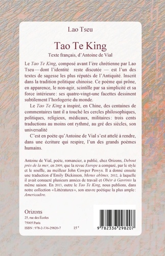 Tao te king. Texte français d'Antoine de Vial