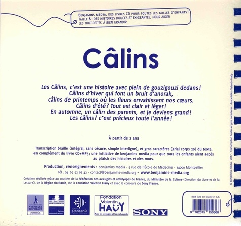 Câlins. 2 volumes  avec 1 CD audio MP3 - Braille