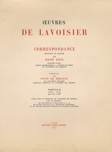 Antoine-Laurent de Lavoisier - Oeuvres de Lavoisier - Correspondance Tome 2, 1770-1775.