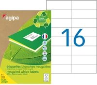 Etiquettes blanches autocollantes recyclées a4 - 105 x 37 mm - 1600 étiquettes