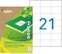 Etiquettes blanches autocollantes recyclées a4 - 70,0 x42,4 mm - 2100 étiquettes