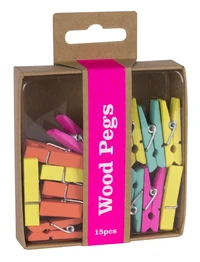 Pinces en bois - fluor collection - 15 mini pinces à linge en bois - 4 couleurs fluo