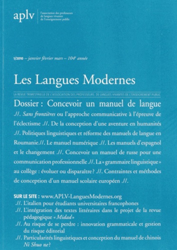 Annie Semal-Lebleu - Les Langues Modernes N° 1/2010 : Concevoir un manuel de langue.