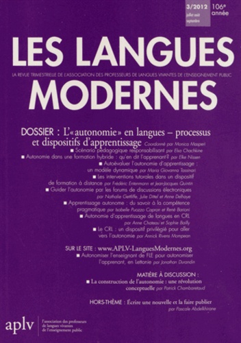 Monica Masperi - Les Langues Modernes N° 3/2012 : L'"autonomie" en langues - processus et dispositifs d'apprentissage.