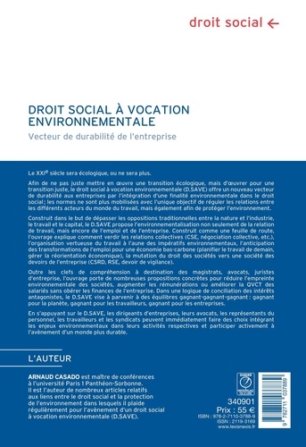Droit social à vocation environnementale. Vecteur de durabilité de l'entreprise