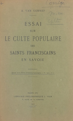 Essai sur le culte populaire des saints franciscains en Savoie