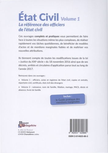 Etat civil. Pack en 3 volumes : Volume 1 ; Volume 2 ; Guide pratique des mentions marginales  Edition 2018