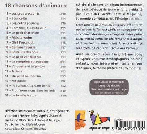 A tire d'aile. 18 chansons d'animaux  1 CD audio