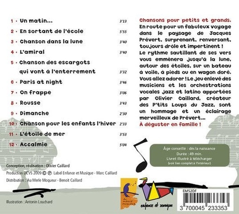 Jacques Prévert. 12 chansons merveilleuses pour les enfants et toute la famille  1 CD audio