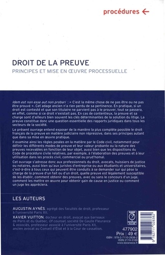 Droit de la preuve. Principes et mise en oeuvre processuelle 2e édition