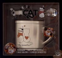 Aurélie Desgages - Sweetie Cat blanc - Coffret avec 1 mug et son couvercle, une jolie cuillère, un livre de 20 recettes.