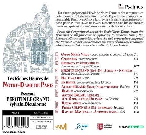 Les riches heures de Notre-Dame de Paris. 800 ans de musique sacrée  1 CD audio