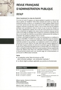 Revue française d'administration publique N° 176/2020 Gérer localement la crise du Covid-19