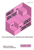 François Pluvinage et Eric Roditi - Annales de didactique et de sciences cognitives N° 21/2016 : .