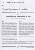 Jacques Puisais et Nathalie Politzer - La lettre scientifique de l'Institut Français pour la Nutrition N° 99, Mai 2004 : Propositions pour une pédagogie du goût.