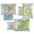  Bourrelier - Lot de 3 cartes murales : carte de France, carte d'Europe, planisphères.
