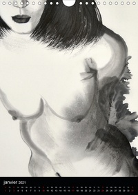 CALVENDO Art  Nus d'encre (Calendrier mural 2021 DIN A4 vertical). Série de nus féminins à l'encre de Chine (Calendrier mensuel, 14 Pages )