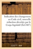  France - Indication des changemens faits au Code civil, dans la nouvelle rédaction par le Corps législatif.