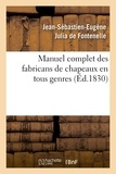 Jean-Sébastien-Eugène Julia de Fontenelle - Manuel complet des fabricans de chapeaux en tous genres, (Éd.1830).