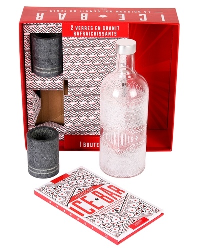  Hachette Pratique - Coffret Ice Bar - La boisson qui venait du froid. Contient : 1 bouteille et 2 verres, 1 livre.