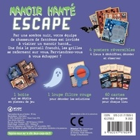 Manoir hanté escape. Avec 60 cartes énigmes, 4 posters réversibles, 1 loupe filtre rouge et 1 boîte plateau de jeu