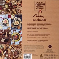 Coffret Fondue au chocolat Nestlé. Le livre de recettes avec 1 appareil de fondue à la bougie et ses 2 cuillères en bois