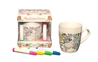 Florence Dellerie et Elena Lopez - Mug Licorne à colorier Art-thérapie - Coffret avec 1 mug et 4 feutres.