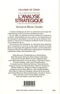 L'analyse stratégique. Sa genèse, ses applications et ses problèmes actuels, autour de Michel Crozier