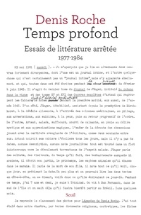 Denis Roche - Temps profond - Essais de littérature arrêtée (1977-1984).