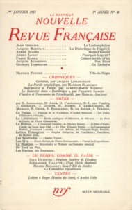  Gallimard - La Nouvelle Revue Française N° 49, janvier 1957 : .