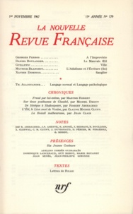  Gallimard - La Nouvelle Revue Française N° 179 novembre 1967 : .