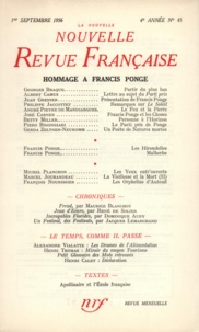  Gallimard - La Nouvelle Revue Française N° 45 sept 1956 : Hommage à Francis Ponge.