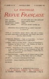  Gallimard - La Nouvelle Revue Française (1908-1943) N° 121 octobre 1923 : .