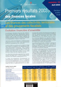  Ministère de l'Economie - Premiers résultats 2003 des finances locales.