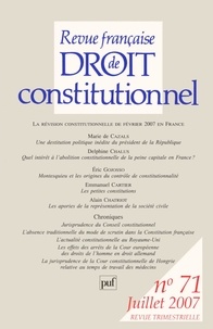 Marie de Cazals et Delphine Chalus - Revue française de Droit constitutionnel N° 71, Juillet 2007 : La révision constitutionnelle de février 2007 en France.
