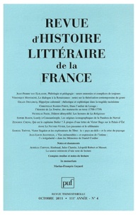 Pierre-Louis Rey - Revue d'histoire littéraire de la France N° 4, Octobre 2011 : .