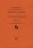 Edmund Husserl - Recherches logiques - Tome 2, Recherches pour la phénoménologie et la théorie de la connaissance.