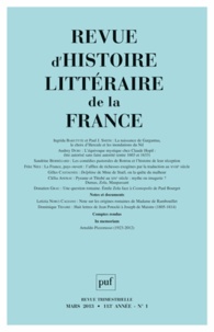 Pierre-Louis Rey - Revue d'histoire littéraire de la France N° 1, Mars 2013 : .