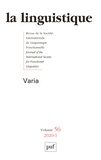  PUF - La linguistique Volume 56 N°1/2020 : .