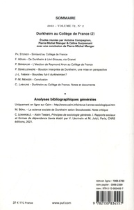L'Année sociologique Volume 72 N° 2/2022 Durkheim au Collège de France (2)