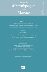 Raphaële Andrault et Jean-Pascal Anfray - Revue de Métaphysique et de Morale N° 4, novembre-décembre 2023 : .