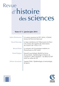  Anonyme - Revue d'histoire des sciences N° 67-1, Janvier-Juin 2014 : De la logique philosophique à la logique mathématique.